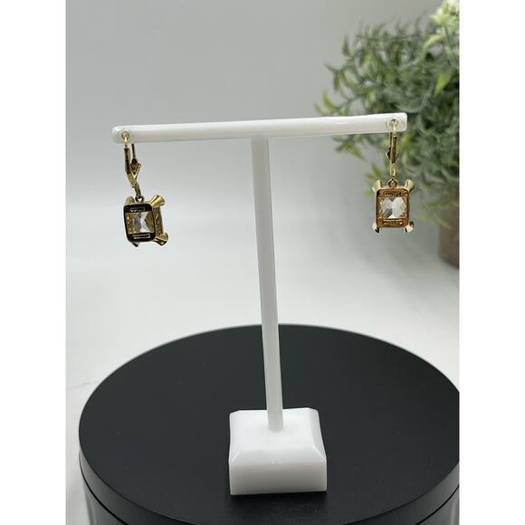 Adrienne Sterling Silver Vermeil Rectangular Cubic Zirconia Dangle Earrings New - Picture 10 of 13